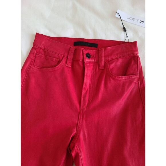 Joe's The Charlie High Rise Coated Ankle Skinny Denim Jeans Ruby Red Size 24 NWT - Picture 3 of 10